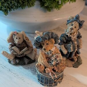 Boyds Bears Beige, Brown, Blue Figurine Trio